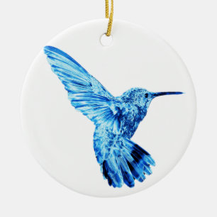 De Cerâmica Ornamento redondo do colibri azul