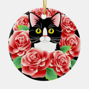 De Cerâmica Ornamento redondo do gatinho cor-de-rosa bonito do