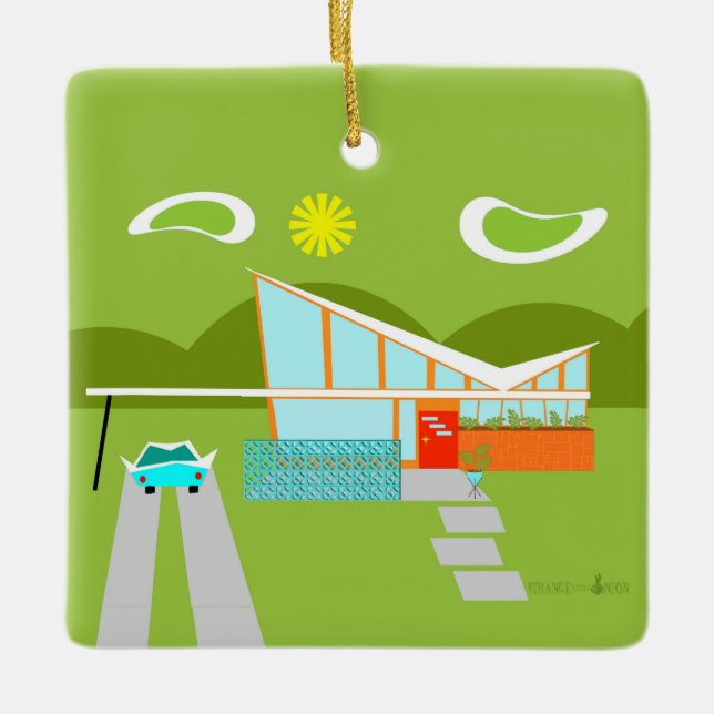 De Cerâmica Ornamento retro do feriado da casa do Palm Springs (Frente)