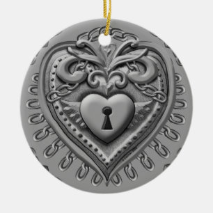 De Cerâmica Ornamento Silvery Heart Lock
