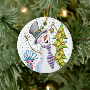 De Cerâmica Ornamento Snowman