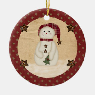 De Cerâmica Ornamento Snowman do Prim Country