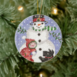 De Cerâmica Ornamento Snowman e Scotty<br><div class="desc">Feliz Natal! Edite o verso com seu próprio texto ou fotos!</div>