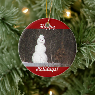De Cerâmica Ornamento Snowman Sorridente