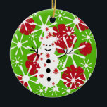 De Cerâmica Ornamento Snowman Splotch Keepsaac<br><div class="desc">Cor de Natal branca, vermelha e verde tradicional Snowman Splotch mantém o enfeite.</div>