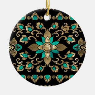 De Cerâmica Ornamento Tailandês - Dourado e Teal