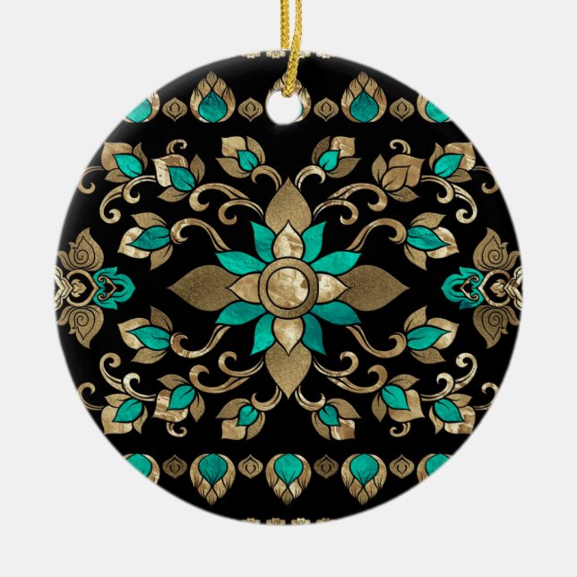 De Cerâmica Ornamento Tailandês - Dourado e Teal (Frente)