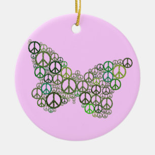 De Cerâmica Ornamento verde cor-de-rosa da borboleta da paz