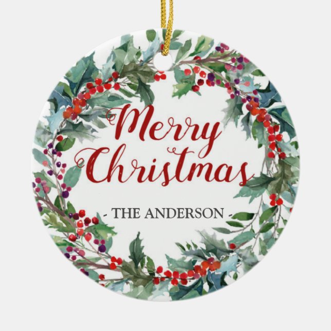 De Cerâmica Ornamento verde da foto da grinalda do Natal (Frente)