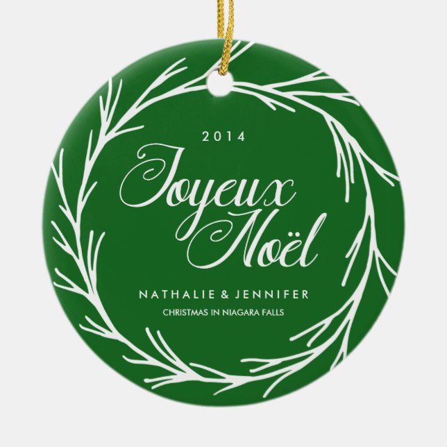 De Cerâmica Ornamento verde tradicional da foto do Natal (Frente)