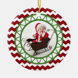 De Cerâmica Ornamento verde vermelho chique da foto do Natal