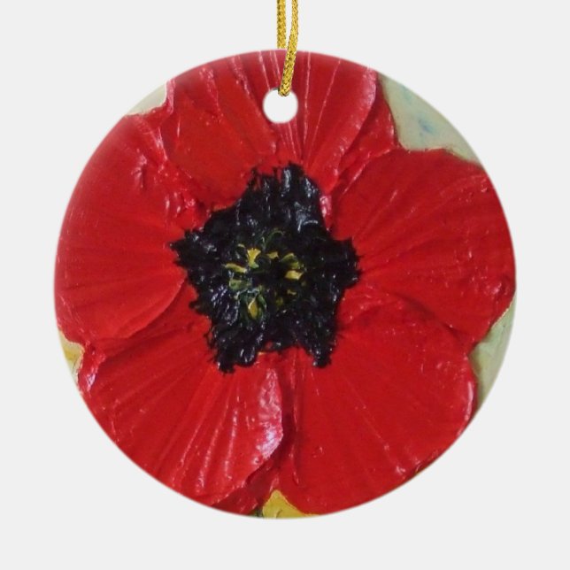 De Cerâmica Ornamento vermelho alto da papoila (Frente)