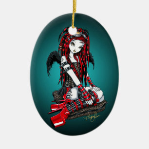 De Cerâmica Ornamento vermelho "carmesim" do anjo do gótico d