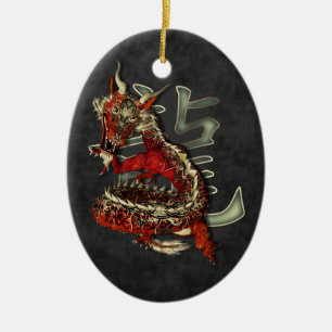 De Cerâmica Ornamento vermelho chinês do Oval do dragão