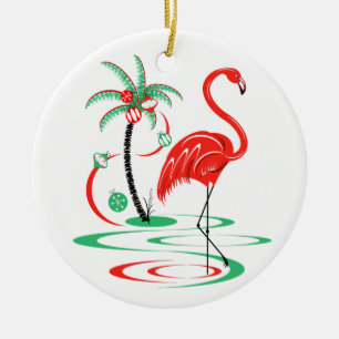 De Cerâmica Ornamento vermelho do flamingo do Natal redondo