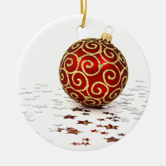 De Cerâmica Ornamento vermelho e estrelas (Frente)