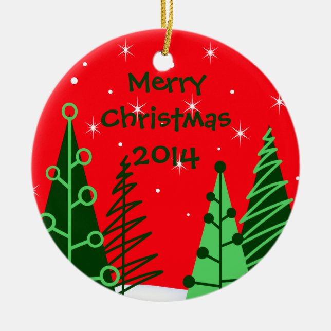 De Cerâmica Ornamento vermelho feito sob encomenda das árvores (Frente)