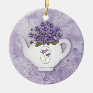 De Cerâmica Ornamento violeta do bule