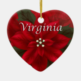 De Cerâmica Ornamento Virginia Red Poinsettia Heart Keepsasaes