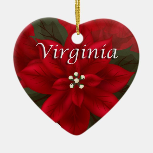 De Cerâmica Ornamento Virginia Red Poinsettia Heart Keepsasaes (Frente)