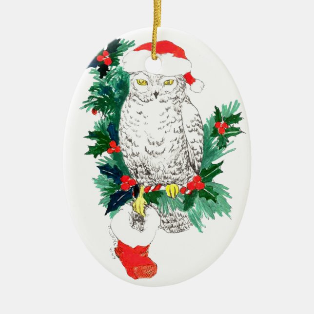De Cerâmica Ornamento Whimsical Christmas Owl & Stocking (Frente)