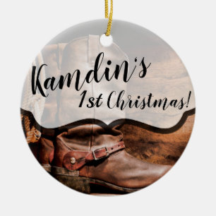 De Cerâmica Ornamento XMAS Personalizado Cowboy Boots Barn Woo