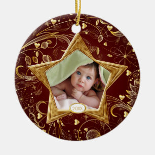 De Cerâmica Ouro da estrela do ornamento da foto do Natal do