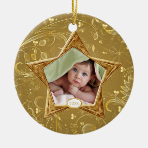 De Cerâmica Ouro da estrela do ornamento da foto do Natal do
