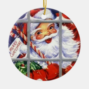 De Cerâmica Papai noel no ornamento do vintage da janela