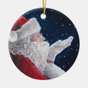 De Cerâmica Papai noel que trava o ornamento da arte do Natal