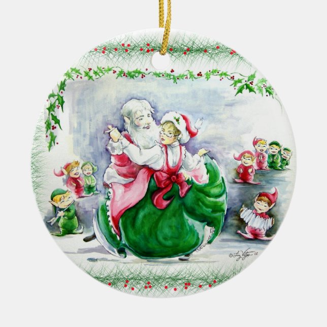 De Cerâmica Papai noel & Sra. Waltzing Claus Ornamento (Frente)