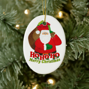 De Cerâmica Papais noeis HO HO verde vermelho e ornamento bran