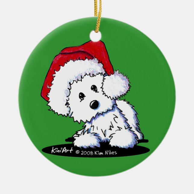 De Cerâmica Papais noeis Westie Terrier com ornamento redondo (Frente)