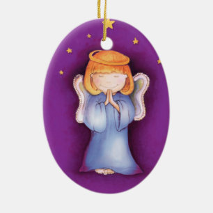 De Cerâmica Paz do anjo do Natal, ornamento do roxo da