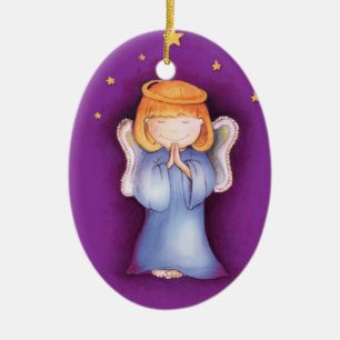 De Cerâmica Paz do anjo do Natal, ornamento do roxo da