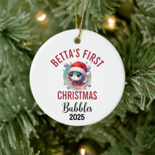De Cerâmica Peixe Betta Primeiro Natal 2025 Ornamento Cerâmico