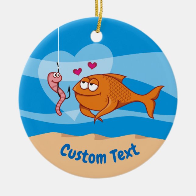 De Cerâmica Peixe e Isca no Amor Ornamento Cerâmico (Frente)