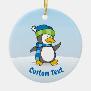 De Cerâmica Pequeno pinguim caminhando sobre o ornamento cerâm