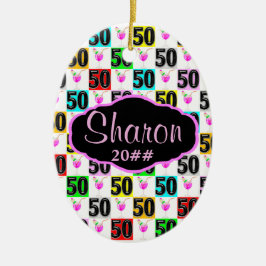 DE CERÂMICA PERSONALIZADA E DATADA FELIZ 50ª ORNAMENTO