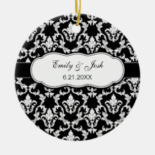 De Cerâmica Personalize o branco no ornamento preto do damasco
