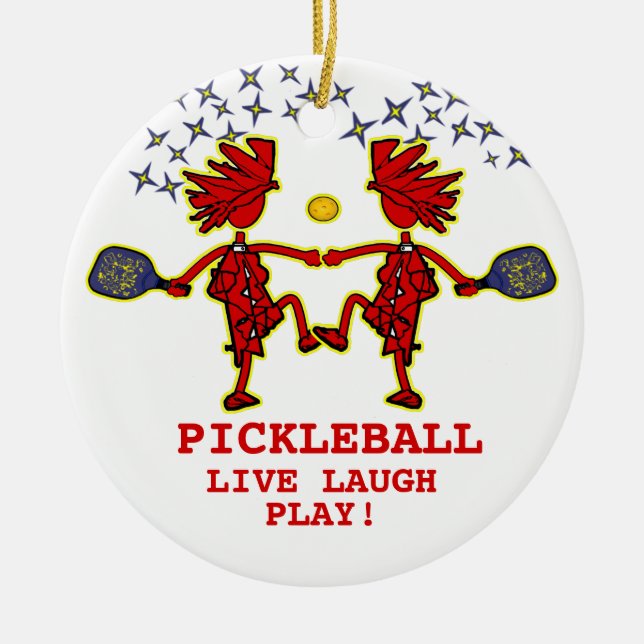 De Cerâmica Pickleballl Live Laugh Tocar Ornamento Cerâmico (Frente)