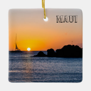 De Cerâmica Pôr do Sol Espectacular em Maui, Ornamento Quadrad
