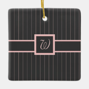 De Cerâmica Preto com Ornamento Pinstripes Rosa