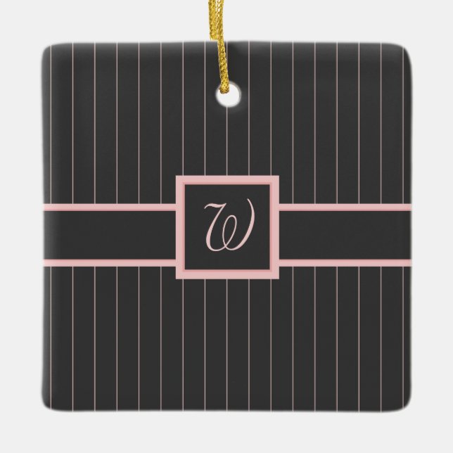 De Cerâmica Preto com Ornamento Pinstripes Rosa (Frente)