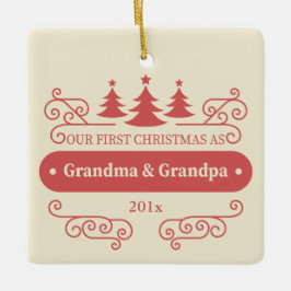 De Cerâmica Primeiro Natal dos Avós Ornamento Quadrado
