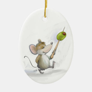 De Cerâmica Rato feliz com Ornamento Oval