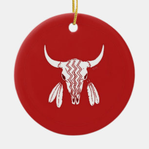 De Cerâmica Red Ghost Dance Buffalo redondo ornamento cerâmico