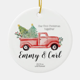 De Cerâmica Red Truck primeiro natal juntos ornamento