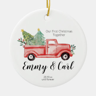 De Cerâmica Red Truck primeiro natal juntos ornamento