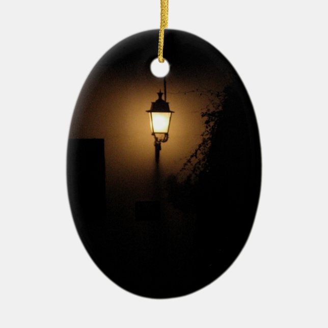 De Cerâmica Rua Lanterna Noturna Ornamento Oval (Frente)
